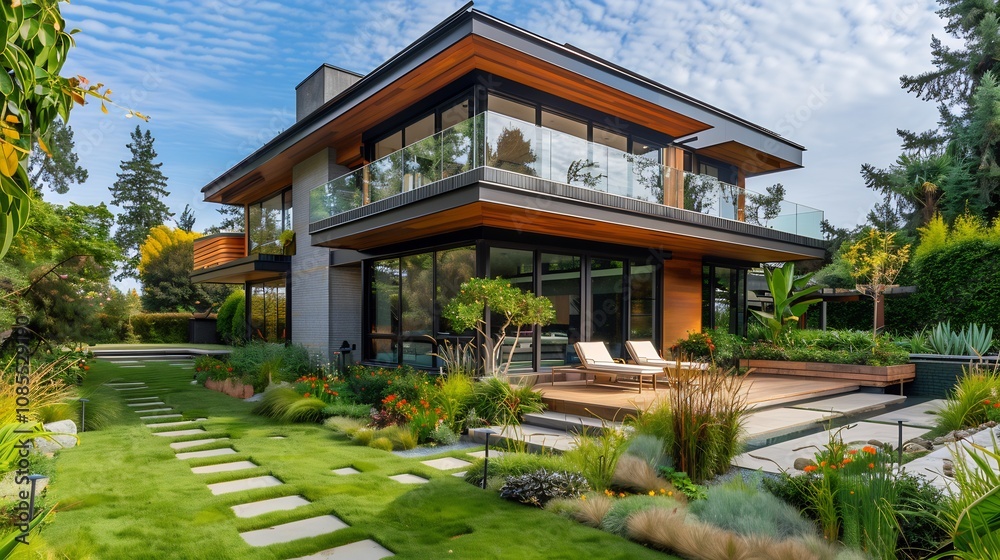 Modern House with Landscaped Garden and Patio Modern House with Landscaped Garden and Patio
