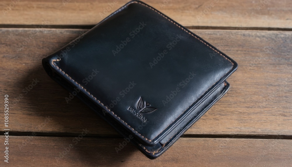 close-up of vegan leather wallet on wood close-up of vegan leather wallet on wood