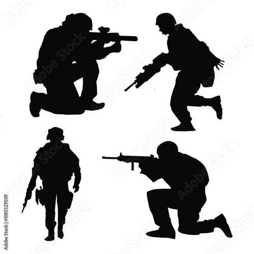 Silhouette of military army with weapons, usa men soldiers with rifle Independence or memorial day background vol 03