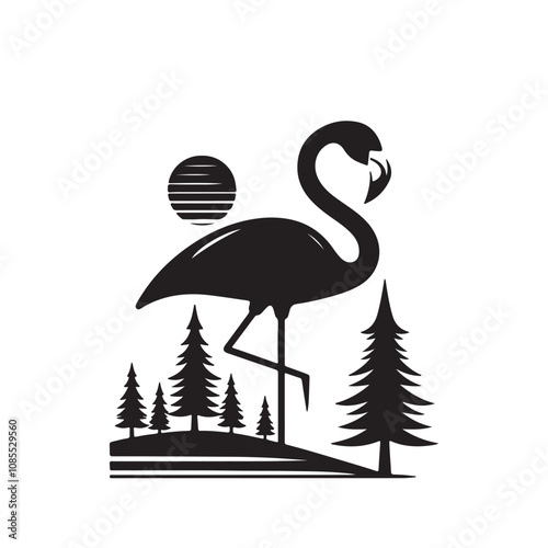 Flamingo silhouette vector design. Cute Flamingo logo, icon vector design black and white.