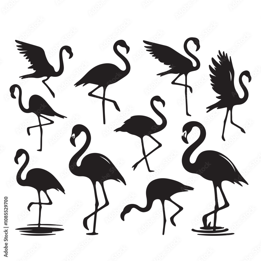 Obraz premium Flamingo silhouette vector design. Cute Flamingo logo, icon vector design black and white.