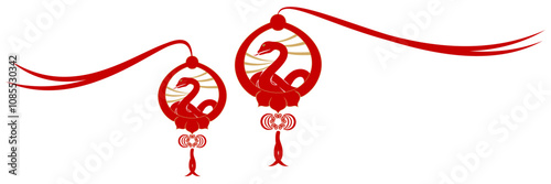 illustration of a snake with line art style background red lanterns for new year chinese