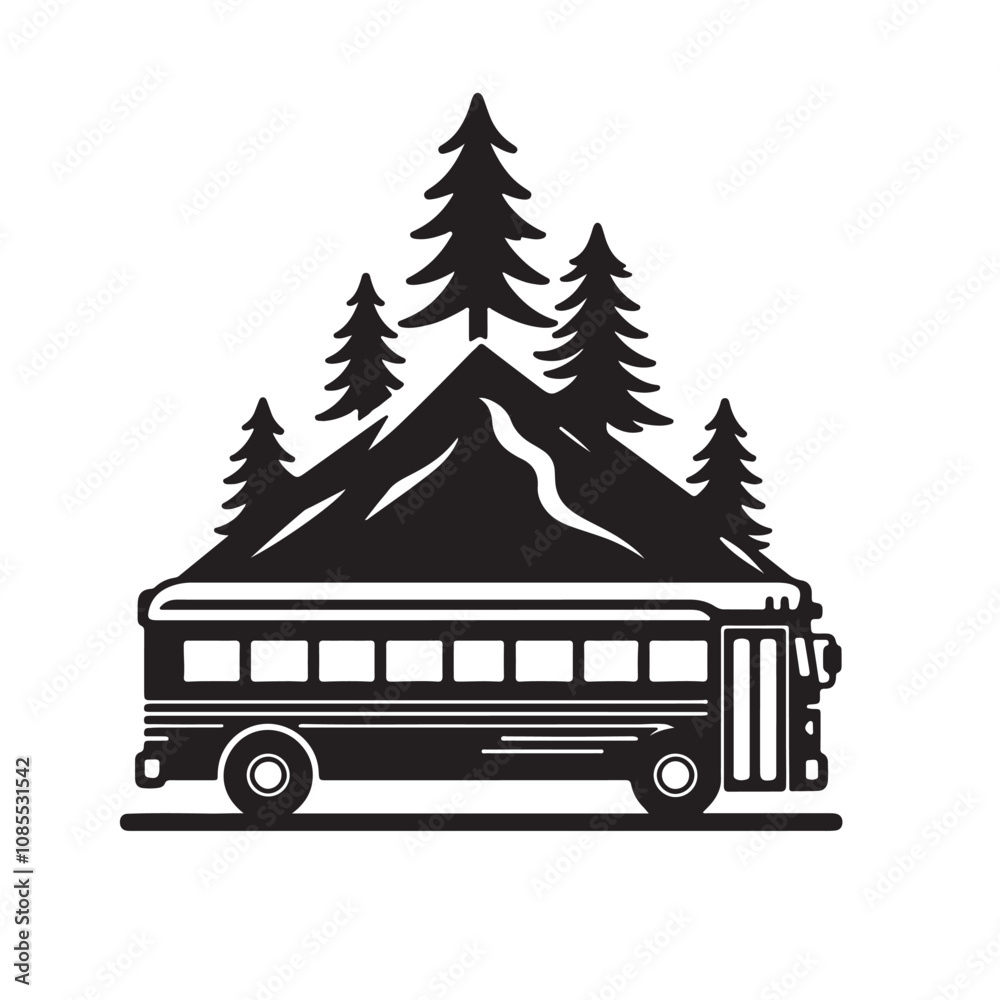 School bus silhouette vector. School bus logo, icon vector design black and white. School bus silhouette vector. School bus logo, icon vector design black and white.