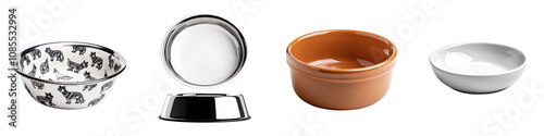 Cat Food Bowl – A Dish Designed for Feeding Cats, Typically Made of Ceramic, Plastic, or Stainless Steel Isolated on Clear White Background Highly Detailed 