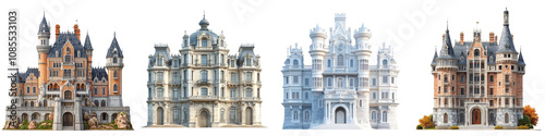 Castle – Grand Building Representing Royal Residence Isolated on Clear White Background Highly Detailed