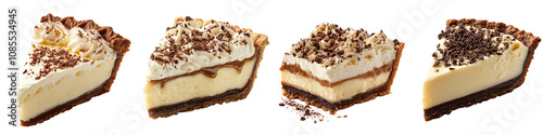 Bavarian Cream Pie Slice – A Delicious Slice of Creamy Pie, Rich with Flavor Isolated on Clear White Background Highly Detailed