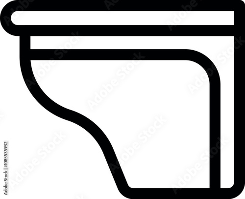 Simple black and white line art icon of a wall mounted toilet bowl, representing bathroom fixtures and modern plumbing