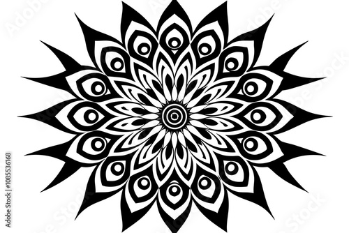 Black and white silhouette this pattern vector mandala.  Mandala silhouette icon isolated white background
