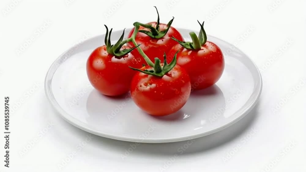 Rotate Plate with 3Tomato on white background. French pastry High quality HD 4K Video Clip Rotate Plate with 3Tomato on white background. French pastry High quality HD 4K Video Clip