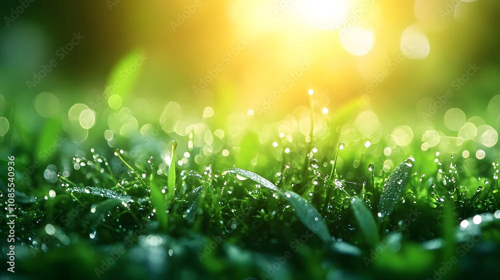 Vibrant green moss with morning dewdrops captured in macro detail, illuminated by golden sunlight rays with misty atmosphere and crystal clear water droplets. Vibrant green moss with morning dewdrops captured in macro detail, illuminated by golden sunlight rays with misty atmosphere and crystal clear water droplets.