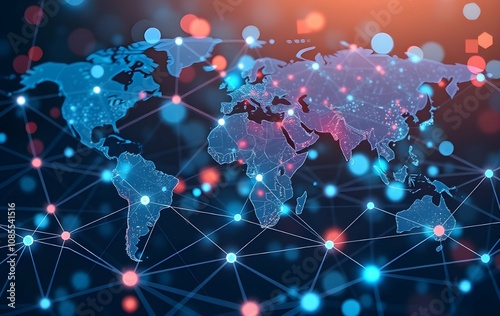 Map of global communication network communication network with collaboration across worldwide platforms 