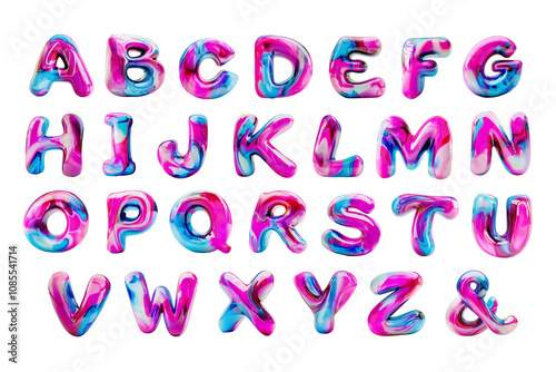 Vibrant marble texture alphabet: bold and colorful 3d letters with pink and blue swirls