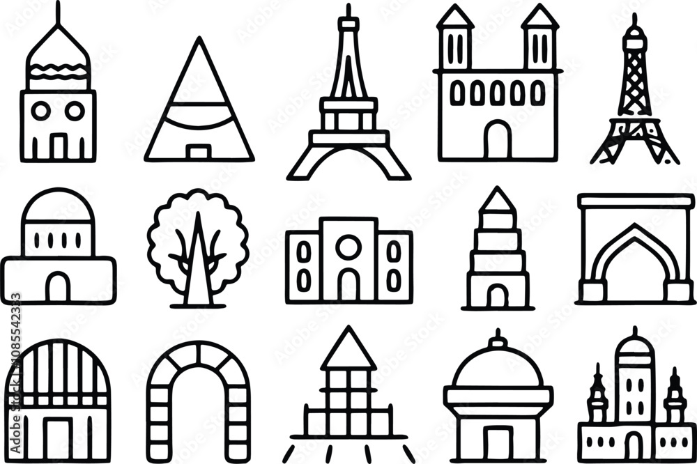 set of icons of landmarks set of icons of landmarks