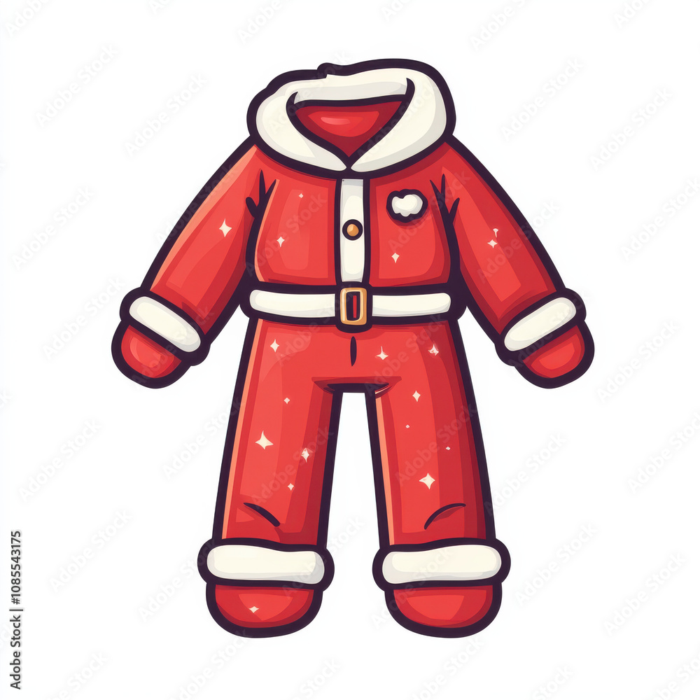 vibrant red Christmas suit with white fur trim, perfect for festive celebrations. This cartoon style illustration captures holiday spirit with playful design