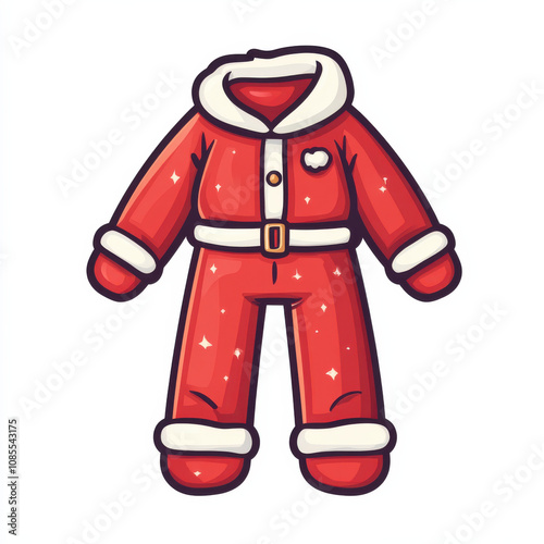 Obraz na płótnie vibrant red Christmas suit with white fur trim, perfect for festive celebrations. This cartoon style illustration captures holiday spirit with playful design w salonie