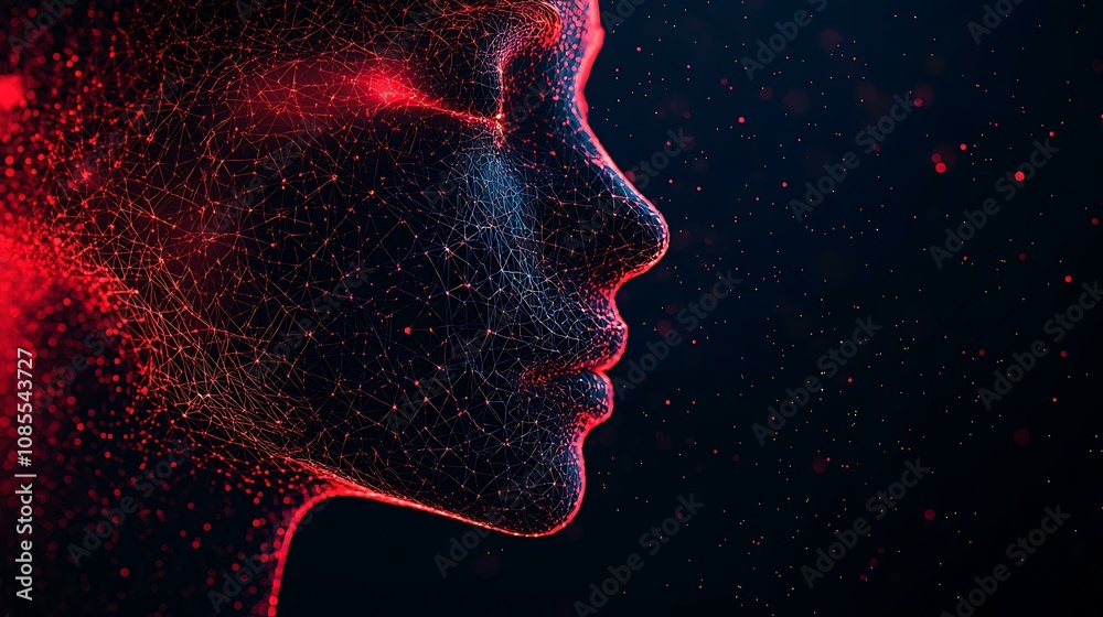 Abstract network of faces linked by light nodes, symbolizing connections Abstract network of faces linked by light nodes, symbolizing connections