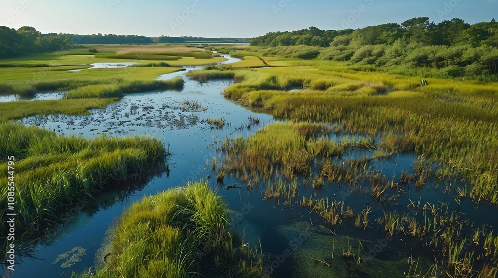 Aerial View of a Serene Marsh Landscape Aerial View of a Serene Marsh Landscape