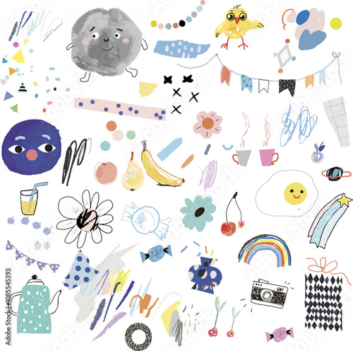 Doodles for kids. Cute abstract creative fun background. Vector. 