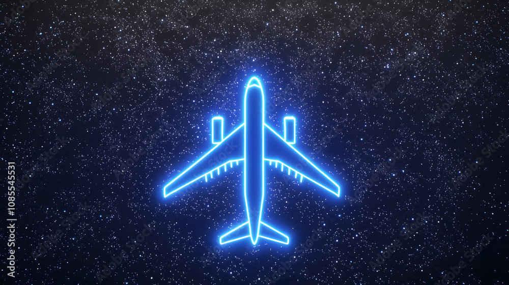 Neon airplane design in a starry background Neon airplane design in a starry background