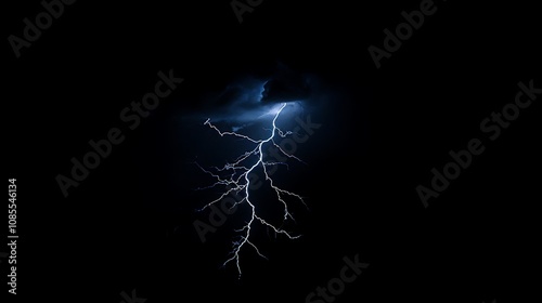 A dramatic lightning bolt striking through dark clouds in a stormy sky.