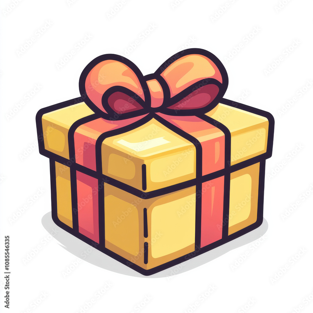 colorful gift box with bold outline and large bow on top, perfect for celebrations and special occasions. This illustration captures joy of giving