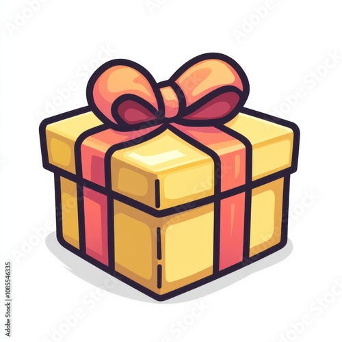Obraz na płótnie colorful gift box with bold outline and large bow on top, perfect for celebrations and special occasions. This illustration captures joy of giving w salonie