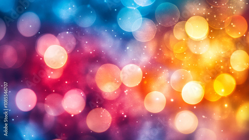 Colorful bokeh lights create a vibrant backdrop at a festive celebration during the evening