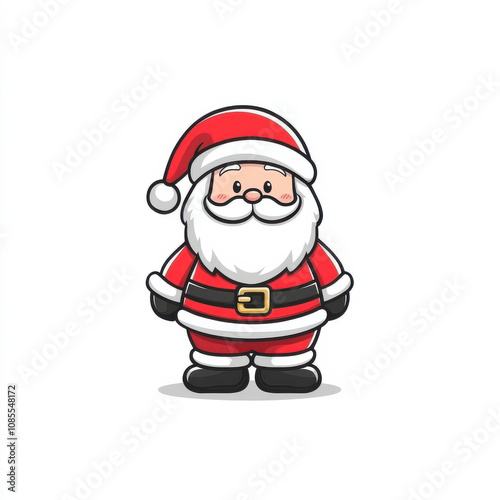 Cute cartoon illustration of Santa Claus with bold outline, wearing red suit and black boots, spreading holiday cheer