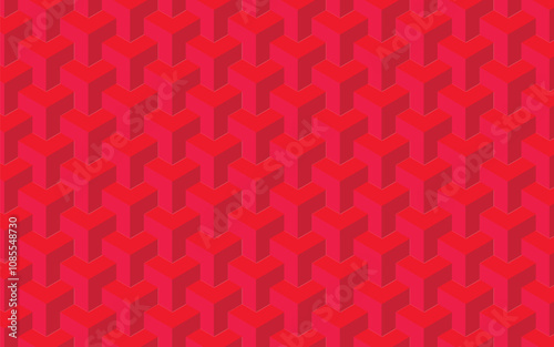 Seamless Geometric 3D Box Pattern in Vibrant Red Tones – Modern Abstract Background Design.