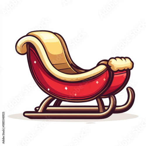 Obraz na płótnie vibrant red sleigh with plush golden interior, perfect for winter festivities. This cartoon style illustration features bold outlines and cozy design, evoking sense of holiday cheer w salonie