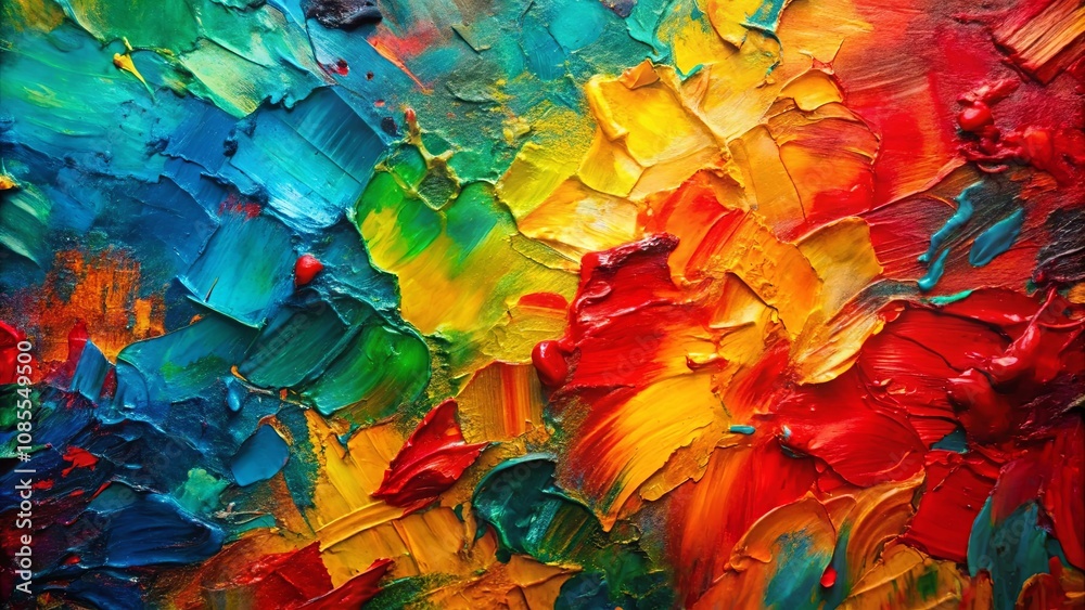 A Textured Abstract Canvas With Bold Strokes of Vibrant Red, Yellow, Blue, and Green Oil Paint A Textured Abstract Canvas With Bold Strokes of Vibrant Red, Yellow, Blue, and Green Oil Paint