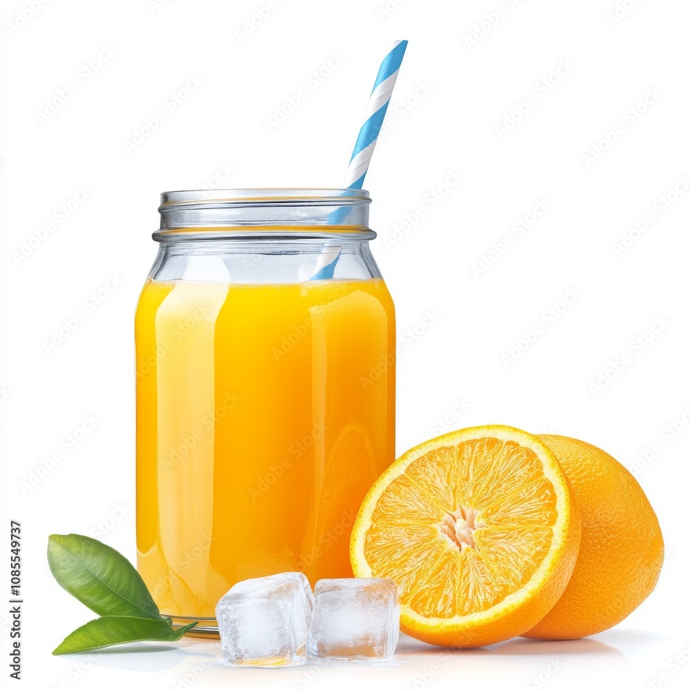 Fresh orange juice in a jar with ice and citrus slices, perfect for a refreshing beverage. Fresh orange juice in a jar with ice and citrus slices, perfect for a refreshing beverage.