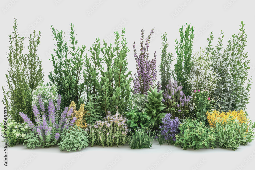 A Diverse Collection of Healing Plants in , Isolated on White Background - Perfect for Wellness and Botanical Themes A Diverse Collection of Healing Plants in , Isolated on White Background - Perfect for Wellness and Botanical Themes