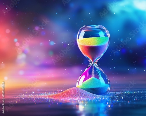 Shimmering Rainbow Hourglass Symbolizing the Beauty of Time and Diversity