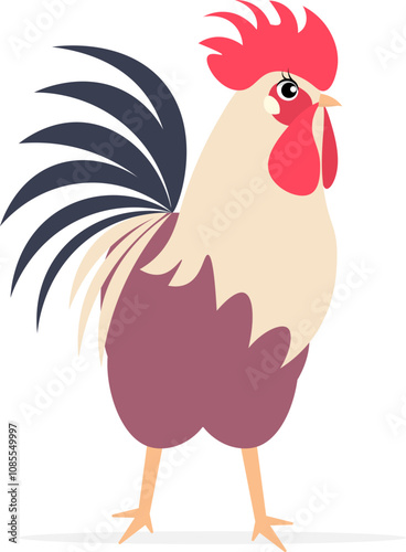 Farm Animals. Cute farm. Cute rooster standing on white background. Collection of farm animals. Baby flat vector illustration.