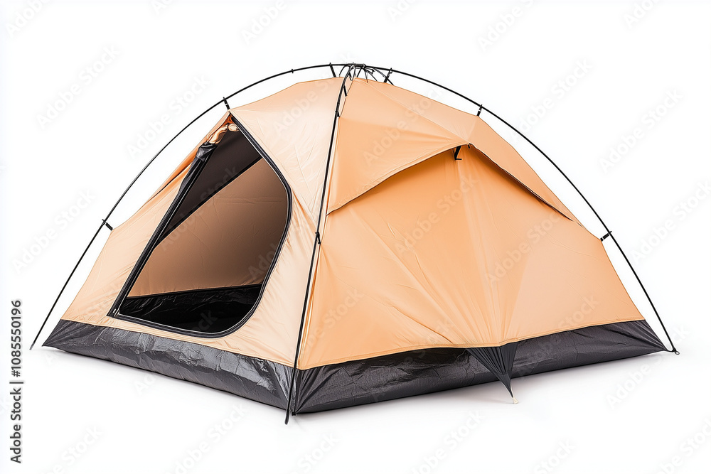 Minimalist Beige Camping Tent, Dome Shape, Neutral Tones, Isolated on White Background