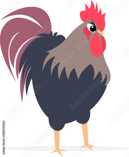 Farm Animals. Cute farm. A serious, plump rooster. Collection of farm animals. Baby flat vector illustration.