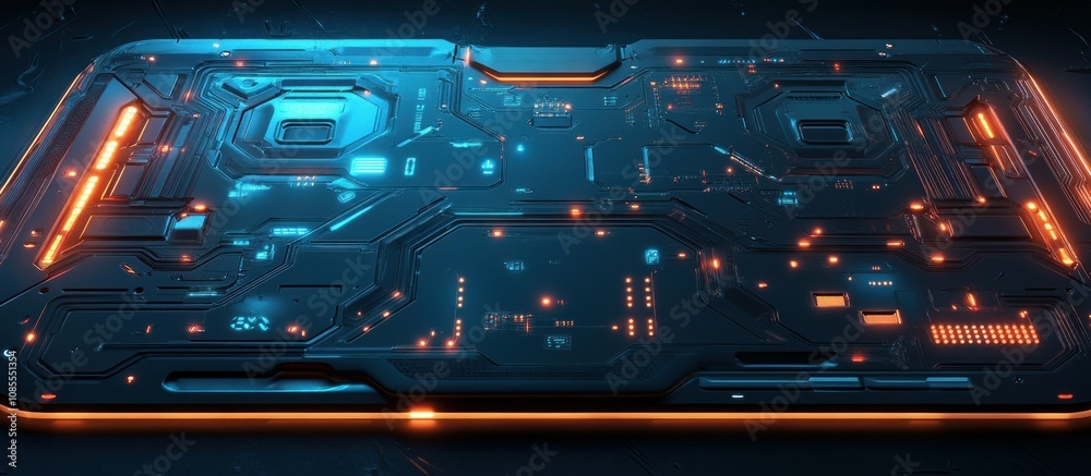 Obraz premium Futuristic circuit board with glowing elements.