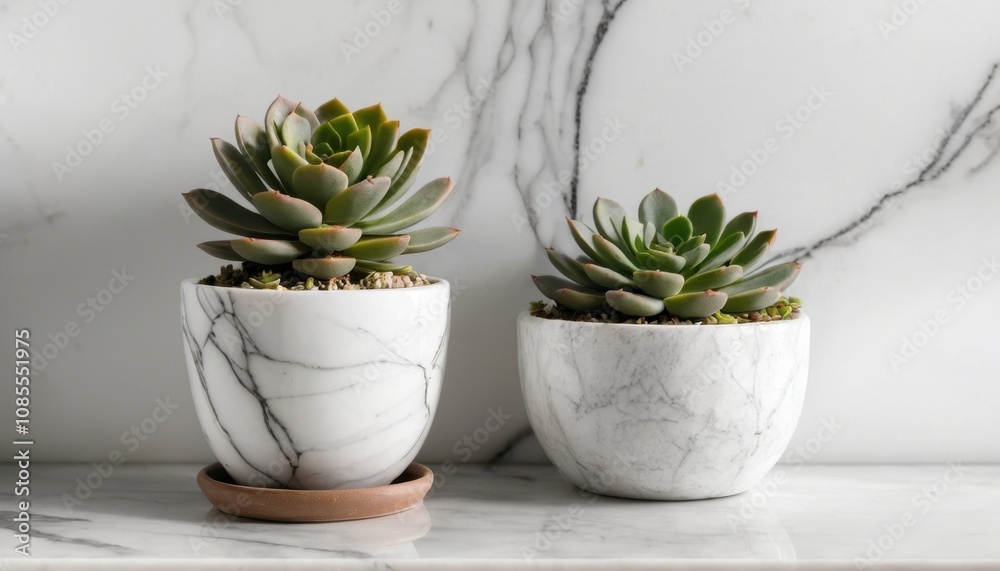 Obraz premium potted succulent plant on a white marble countertop