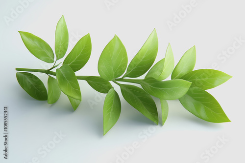 Lush Green Leaves Illustrated in , Perfect for Organic Herb Representations, Isolated on White Background for Creative and Educational Uses