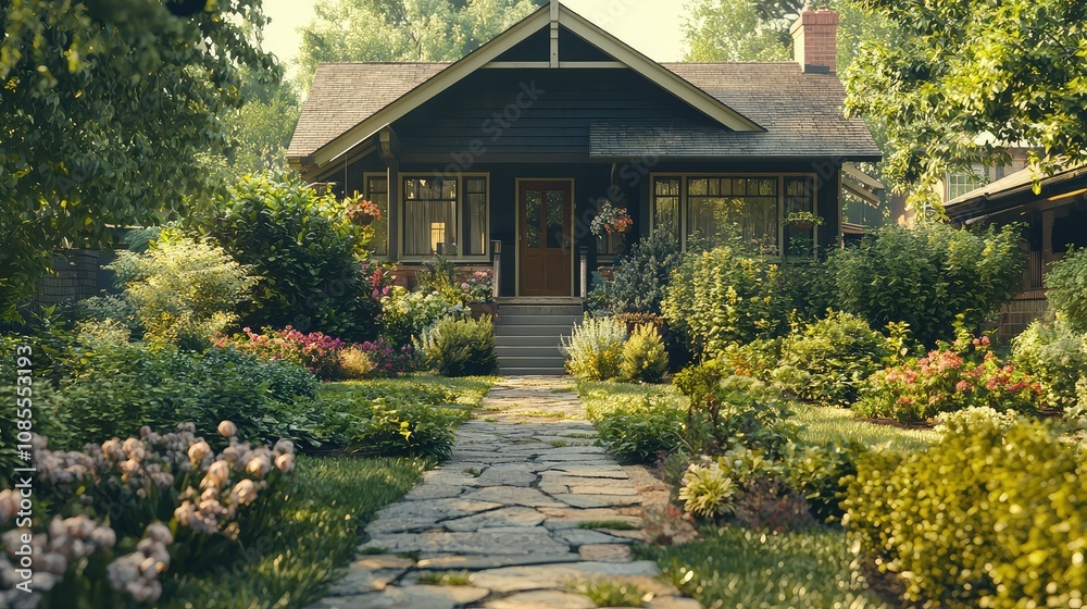 Obraz premium Charming Craftsman House with Beautiful Landscaping