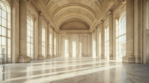 Neoclassical Hall with High Ceilings and Natural Light