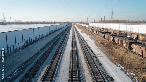 Wallpaper Mural Industrial Rail Track with Warehouses Alongside Torontodigital.ca
