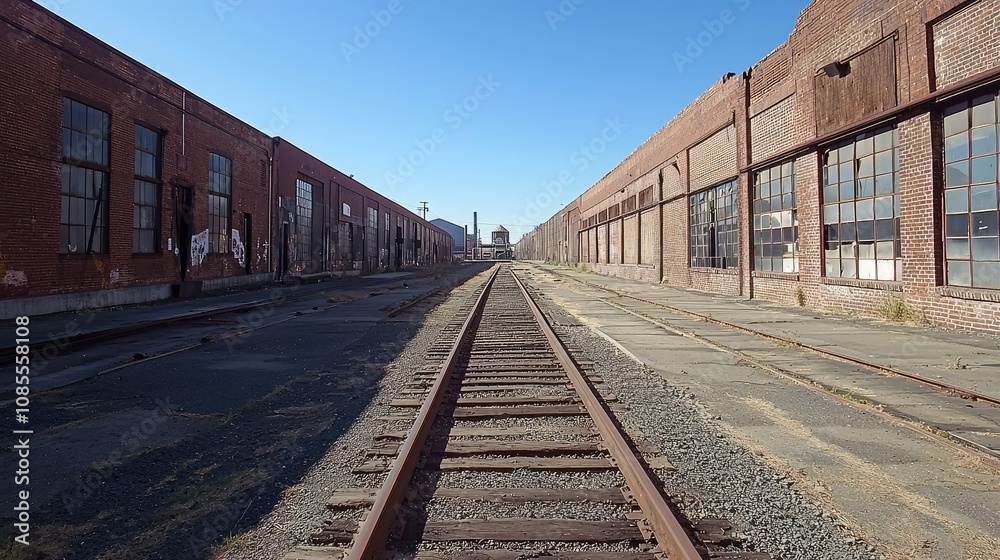 Industrial Rail Track Surrounded by Warehouses Industrial Rail Track Surrounded by Warehouses