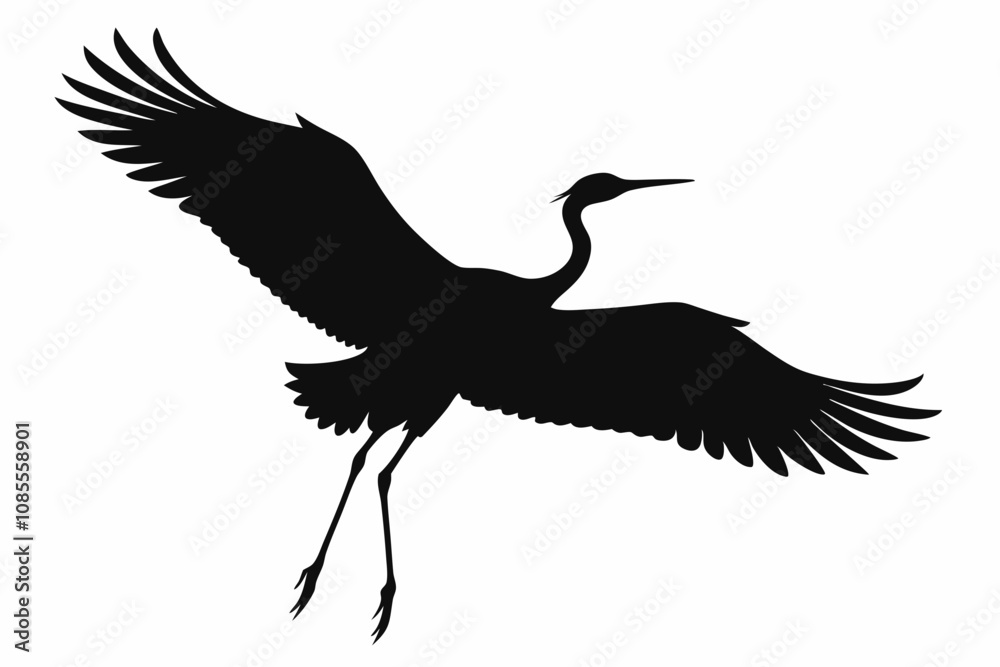 Fototapeta premium Flying crane vector silhouette, Crane bird icon vector design