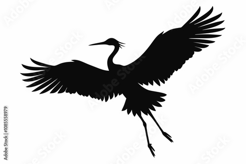 Flying crane vector silhouette, Crane bird icon vector design