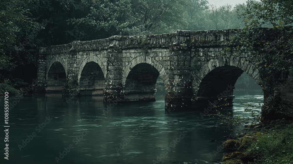 Fototapeta premium Ancient Stone Bridge with Arches Over Water