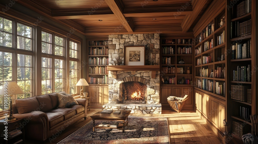 Cozy Craftsman Living Room with Stone Fireplace Cozy Craftsman Living Room with Stone Fireplace