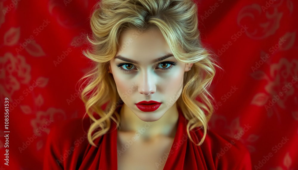Portrait Attractive young woman in red dress. Outfit for New Year's party. Portrait Attractive young woman in red dress. Outfit for New Year's party.
