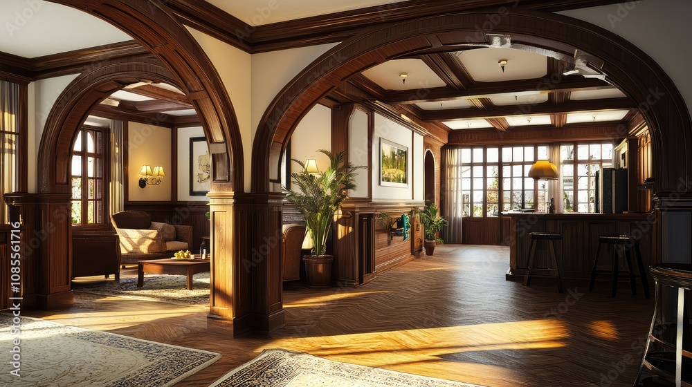 Elegant Craftsman Home Interior with Archways and Light Elegant Craftsman Home Interior with Archways and Light